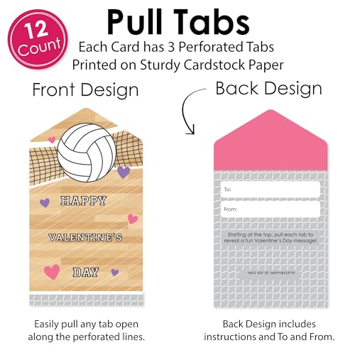 Big Dot of Happiness Bump, Set, Spike - Volleyball - Cards for Kids - Happy Valentine's Day Pull Tabs - Set of 12