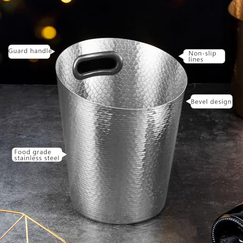 Stainless Steel Champagne Bucket with Ice Tongs - Stainless-Steel Beverage Tub - Diagonal Ice Bucket with Handle for Cockt...