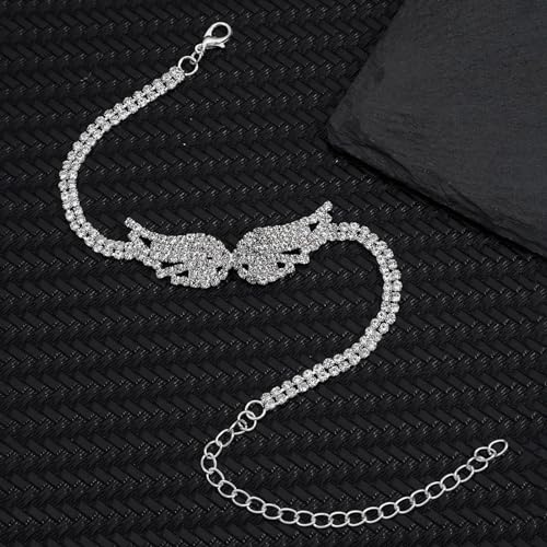 Silver Ankle Bracelets for Women, Adjustable Rhinestone Pendant Tennis Anklet, Butterfly Heart Infinite Diamond Summer Bea...