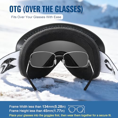 suoso OTG Ski Goggles for Men and Women, Frameless Magnetic Snowboard Goggles Anti Fog UV400 Protection Snow Glasses