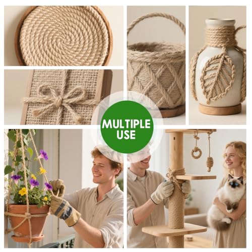 PerkDecor 5MM x 150FT Jute Rope 16Ply Heavy Duty and Thick Twisted Rope for Crafts Gardening Cat Scratcher Scratching Post...