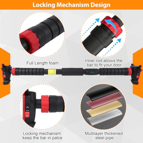 Pull Up Bar for Doorway with Level Meter, Heavy Duty Home Exercise Door Frame Pull Up Bar, Adjustable Strength Training Ba...
