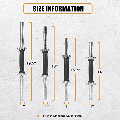 Threaded Dumbbell Rubber/Chrome Handles 1 Inch Pair, Adjustable Dumbbell Bar Handles, Fits Standard Weight Plates with 1” ...