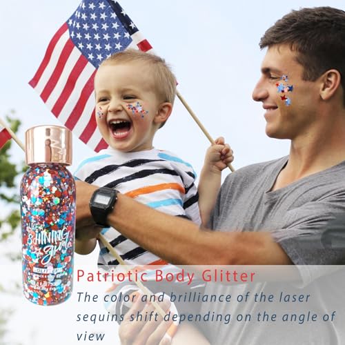 Red White and Blue Body Glitter, Hair Glitter, Red White and Blue Accessories USA Flag Pride Face Glitter, Hair Gel for In...