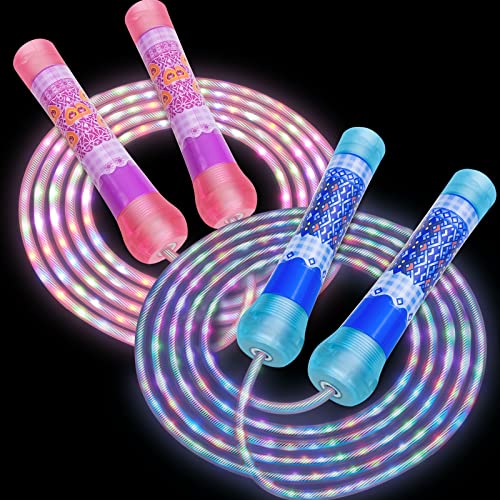 2 Pack LED Jump Rope for Kids Colorful Skipping Rope Light Up Ropes for Girls Boys Fitness Exercise & Lights Dancing & Nig...