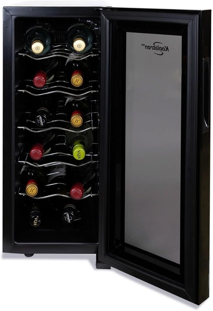 Koolatron 12 Bottle Wine Fridge – Freestanding Wine Cooler with Glass Door, 1.2 Cu Ft (33L) Beverage Can Refrigerator, Digital Temperature Control, Ideal for Red, White & Sparkling Wine, Champagne