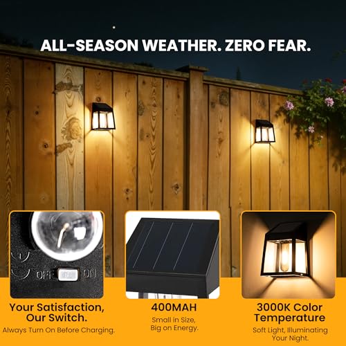 GIGALUMI Solar Fence Lights, 6 Pack Fence Outdoor Waterproof Lights Solar Powered, Warm White Yard Decorations for Garden,...