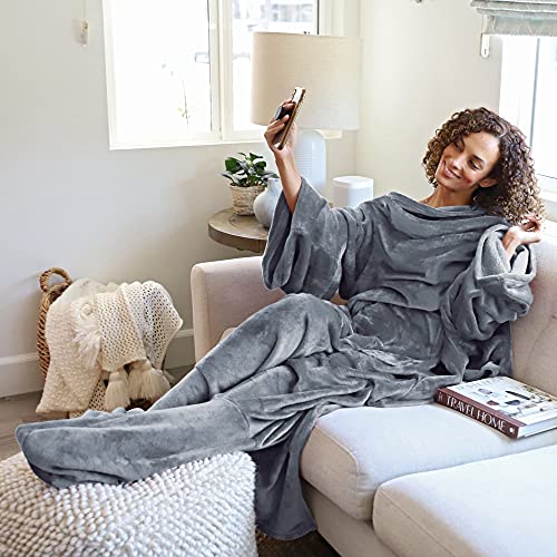 Catalonia Wearable Fleece Blanket with Sleeves and Foot Pockets for Adult Women Men, Micro Plush Comfy Wrap Sleeved Throw ...
