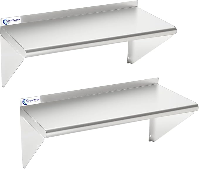 2 Pack Stainless Steel Shelf 12"x24" 260LB, Commercial Wall Mounted Metal Shelving for Home Kitchen, Restaurant