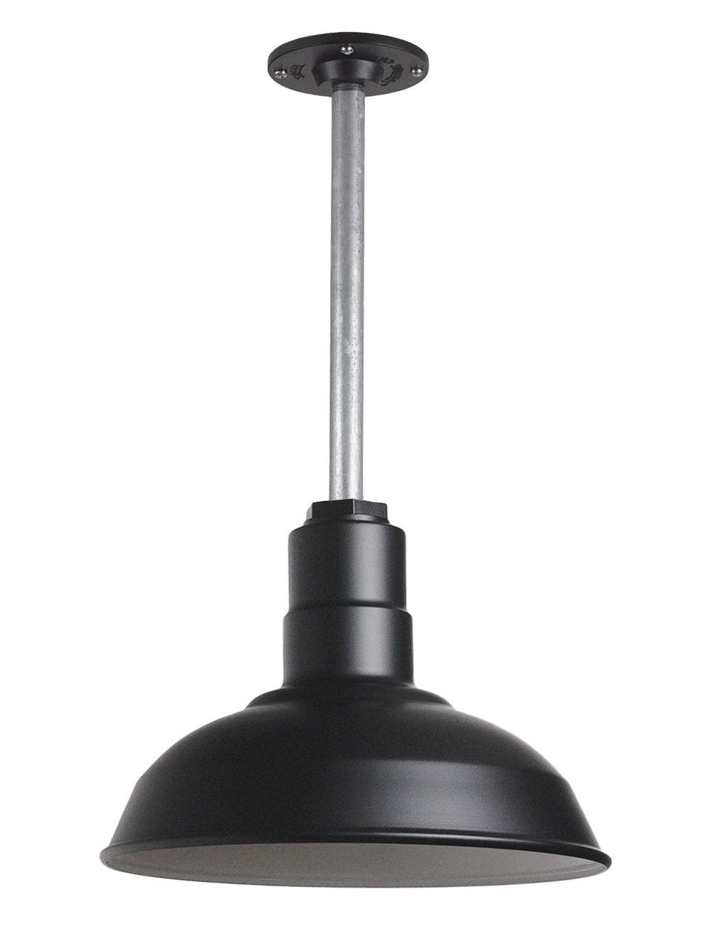 Steel Lighting Co. Barn Light Pendant | 12in Dome | Heavy Duty Alloy Steel | Matte Black Exterior/White Interior
