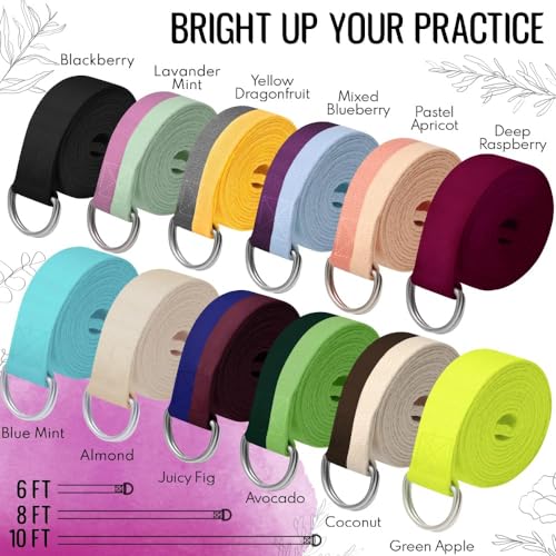 TECEUM Yoga Strap & Mat Strap – 2 IN 1 – Cotton – 6 ft 8 ft 10 ft (30+ colors) – Adjustable Non-Slip Belt for Yoga, Pilate...