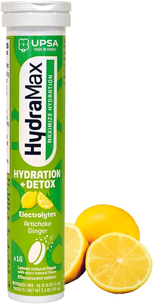 Upsa Hydramax, Hydration+Detox 16 Tablets, 4 Electrolytes, Artichoke & Ginger Extracts + Vitamin C for Natural Detox Support