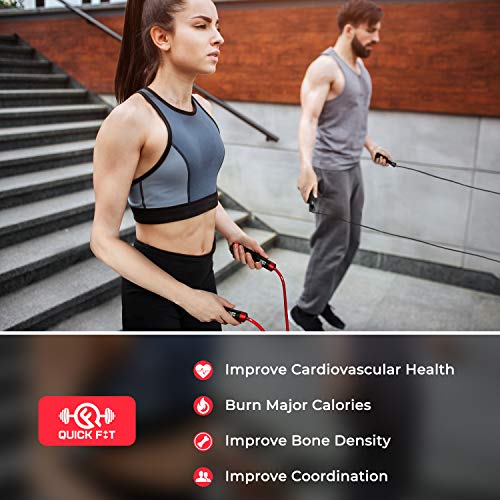 Quick Fit Weighted Jump Rope Set of 2 (1LB) w/ Non-Weighted Skipping Cord - Portable Exercise Accessory for Cardio, HIIT, ...