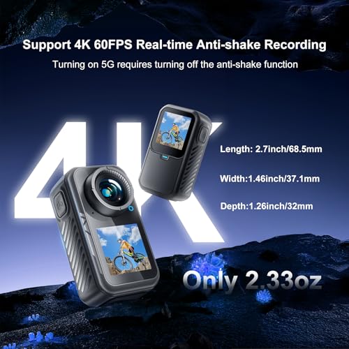 NUISK Mini Action Camera 4K | 128G Thumb Sports Camera with EIS Stabilization, Wearable POV Chest Camera, Waterproof for R...