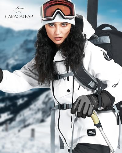 Caracaleap Ski Gloves for Men Women - Winter Snow Windproof Waterproof Skiing Snowboarding for Cold Weather Warm