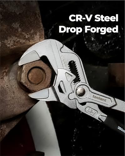 toolant 7-Inch Chrome Plated Pliers Wrench, CR-V Adjustable Wrench with Anti-Rust Coating, Smooth Parallel Jaws, Rubber An...