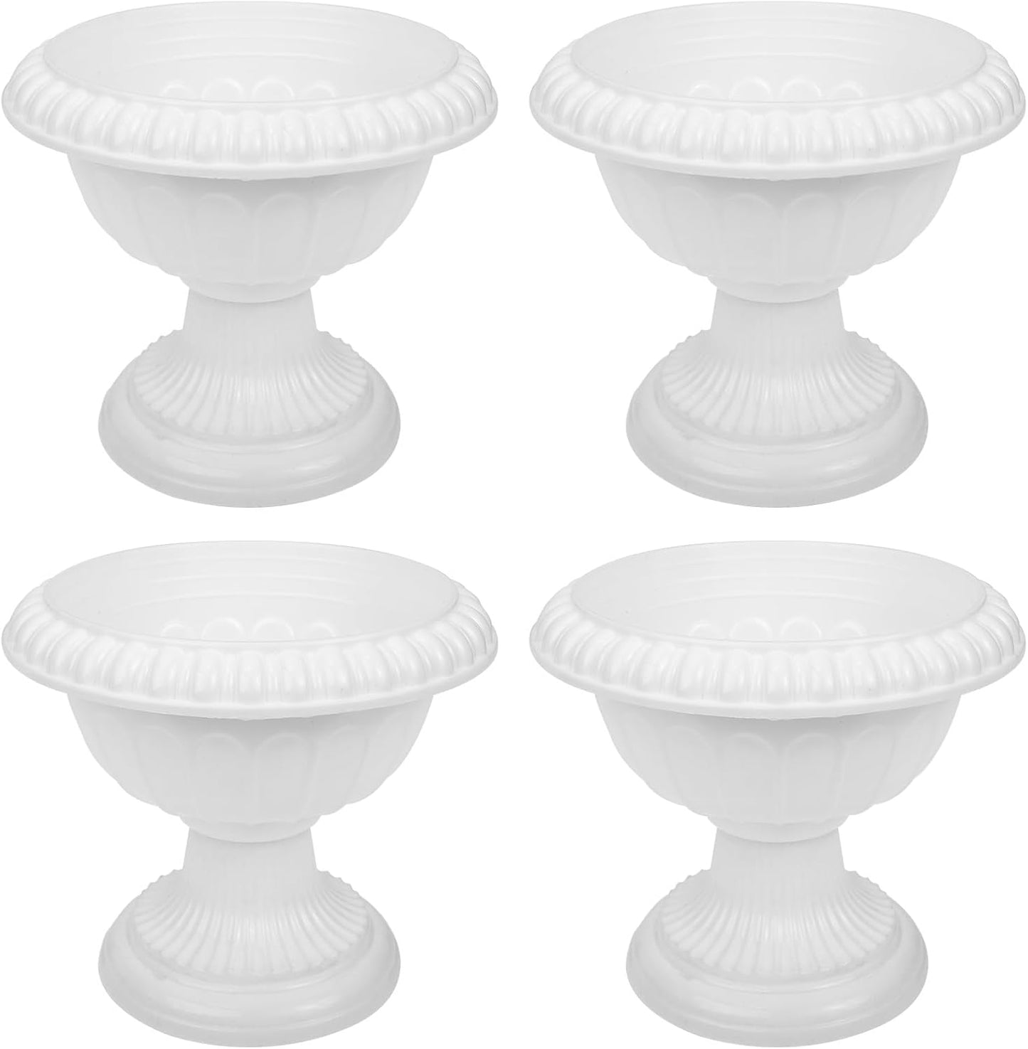 Yardwe 4pcs White Urn Planter Plastic Pedestal Flower Vases Plant Pot Grecian Plants Pot Roman Flower Pot for Yard Garden Porch Front Door
