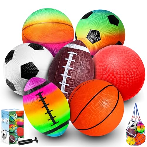 COAMZPARTY 8.5 Inch Sports Balls Set 7 Pack,Playground Balls for Kids&Adults, Includes Soccer Ball, Basketball, and Footba...