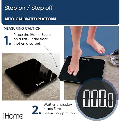 iHome Digital Scale, Bathroom Scale, Batteries Included, Scale Body Weight, Weight Scale, Bathroom Scales for Weight, Digi...