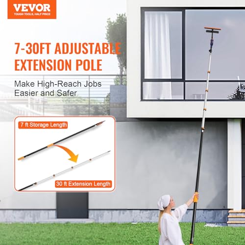 VEVOR Telescopic Extension Pole, 7-30 FT Multi-Purpose Extension Pole, Sturdy Aluminum Alloy Paint Extendable Pole with Fl...