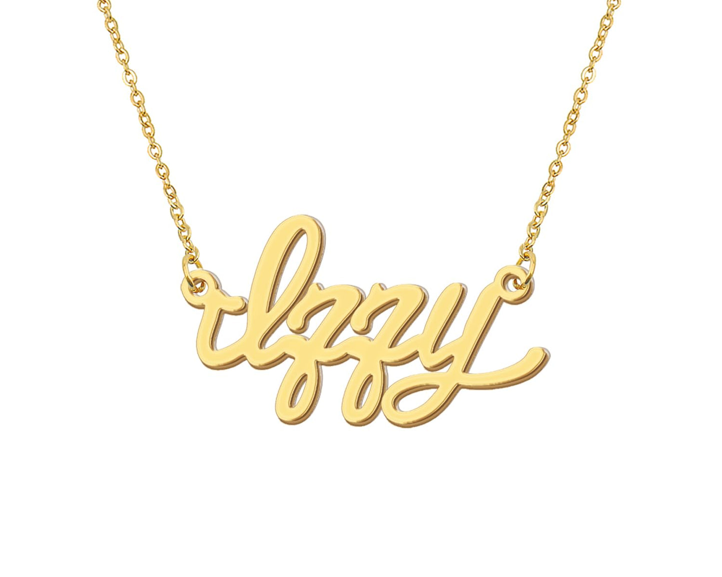 Aoloshow 18k Gold Plated Izzy Name Charm Necklace Women Nameplate Necklaces Stainless Steel Christmas Jewelry for Best Friends
