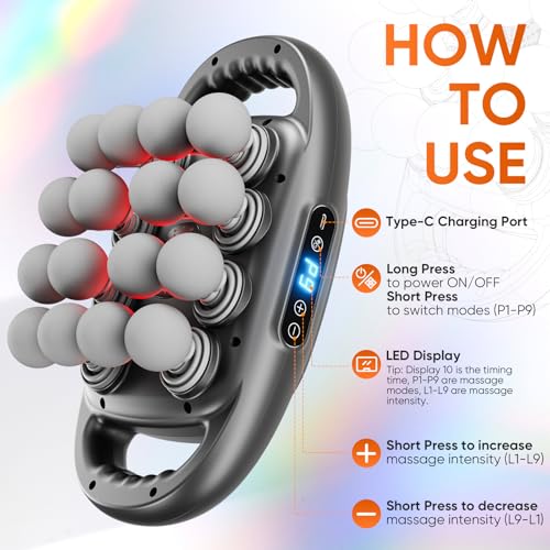 PEMUCEN 16 Head Massage Gun Deep Tissue, Quiet Back Massager for Pain Relief Deep Tissue with 9 Modes and 9 Intensities fo...