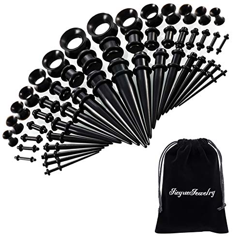 JieyueJewelry 50 Pieces Ear Stretching Kit 14G-00G Acrylic Tapers and Plugs + Silicone Tunnels - Ear Gauges Expander Set B...