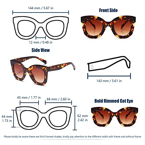 Freckles Mark Thick Fashion Butterfly Sunglasses for Women Trendy Round Cat Eye Sun Glasses