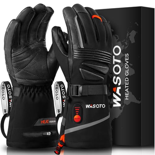 WASOTO Heated Gloves for Men Women,7.4V Battery 22.2WH Rechargeable Electric Heated Leather Gloves for Winter Outdoor Work...