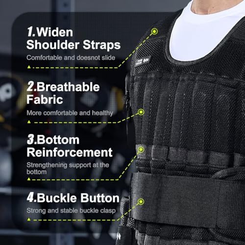 BeatBoost Weighted Vest Men 20lb/30lb/40lb/50lb/60lb Adjustable Weight Vest with Steel Plates Weights for Walking Strength...