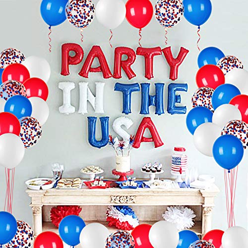 JOYYPOP 80Pcs Red White and Blue Latex Balloons with Confetti Balloons for 4th of July Decorations Independence Day Patrio...