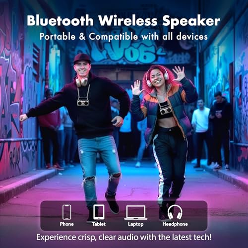 Portable Bluetooth Speakers, Retro Speakers Bluetooth Wireless Wearable Mini Bluetooth Boombox with 27” Neck Chain, FM Rad...