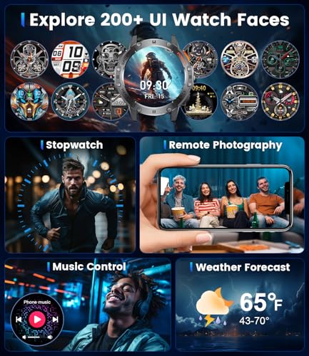 LIGE Military Smart Watches for Men(Answer/Make Calls) with LED Flashlight,530mAh Large Battery,1.43’’ AMOLED Fitness Trac...