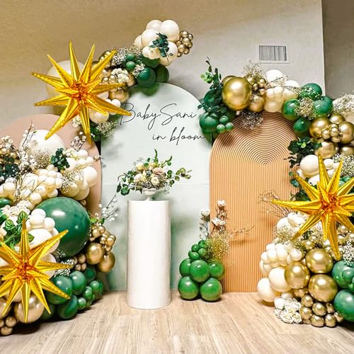137Pcs Green and Gold Balloons Garland Arch Kit with Stars - 5 10 12 18 inch Dark Green Gold Confetti Latex Balloons for B...