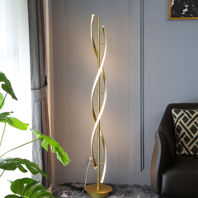 Eidearay Led Modern Floor Lamp, 40W Dimmable, Color-Changing, 60 Spiral Design, Gold, Model Ldd-G1