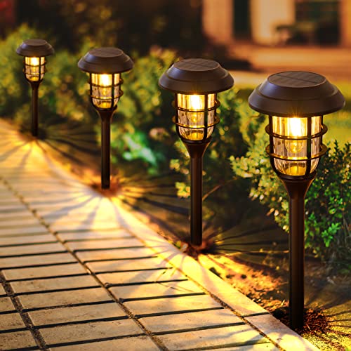 LETMY Solar Pathway Lights Outdoor, 8 Pack Bright Solar Lights Outdoor, IP66 Waterproof Auto On/Off Solar Garden Lights So...
