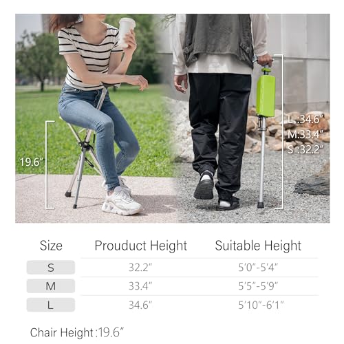 STEP2GOLD Ta-Da Chair, Portable Trekking Hiking Pole, Folding Walking Stick with Seat, Walking Cane with Chair, Foldable C...