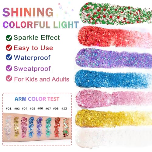 IONSGAKO Sparkling Rainbow Body Glitter Stick, Face Body Glitter Gel Holographic Hair Glitter Halloween Chunky Sequin Wate...