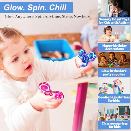 Fidget Spinner 2 Pack, Light up Sensory Fidget Toys Adults Kids 4-8-12 with Autism ADHD, Valentines Day Gifts for Kids Glo...