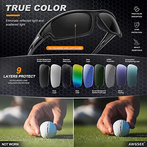 AWGSEE 3PACK Polarized Sports Sunglasses for Men Driving Golf Fishing Running Sun Glasses UV400 Protection