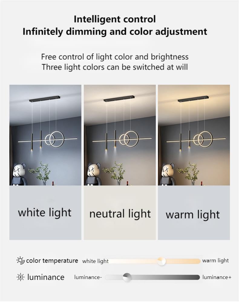 Generic LED Island Light, 5 Lights, Remote Control, Dimmable, 39.4 Inch, Iron/Acrylic/Silicone, All Gold, Model DD050702
