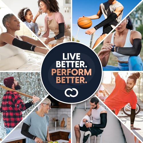 Copper Compression Arm Sleeve - Copper Infused Full Arm Brace for Forearm, Bicep, Triceps - Tennis Elbow, Basketball, Gol...
