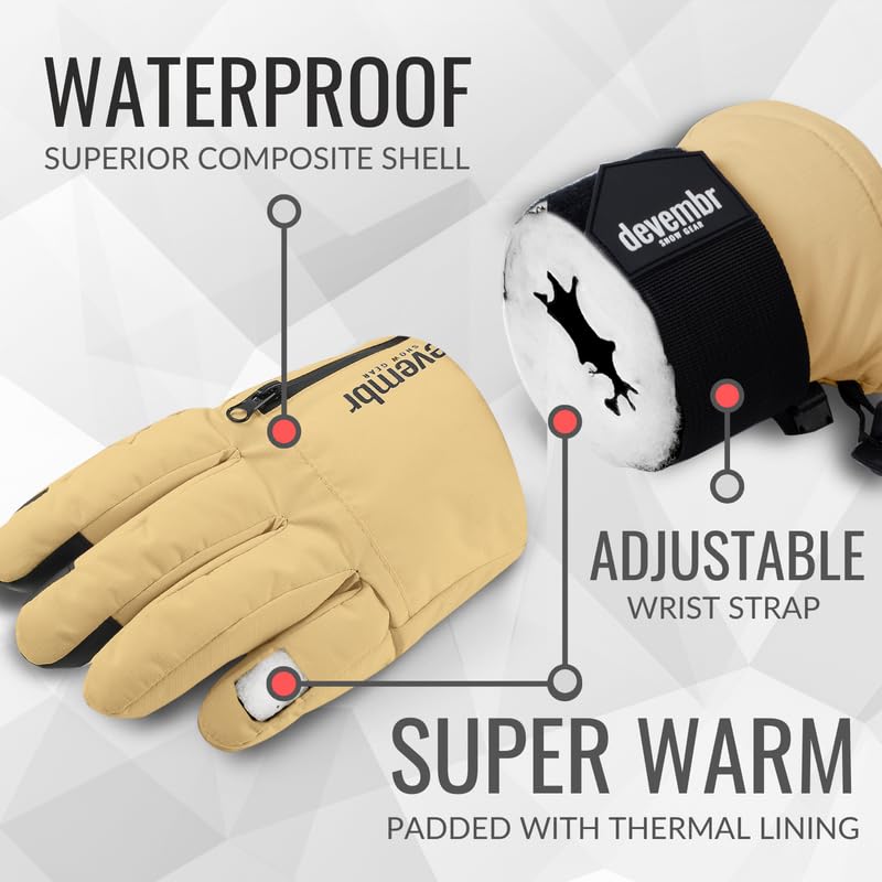 devembr Snowboarding Gloves with Wrist Guards, Ski Gloves Touchscreen