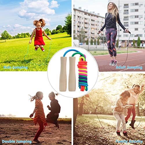 Jump Rope Kids, 8.5ft Adjustable Cotton Skipping Rope with Wooden Handle for Boys and Girls Fitness Outdoor Exercise (Rain...