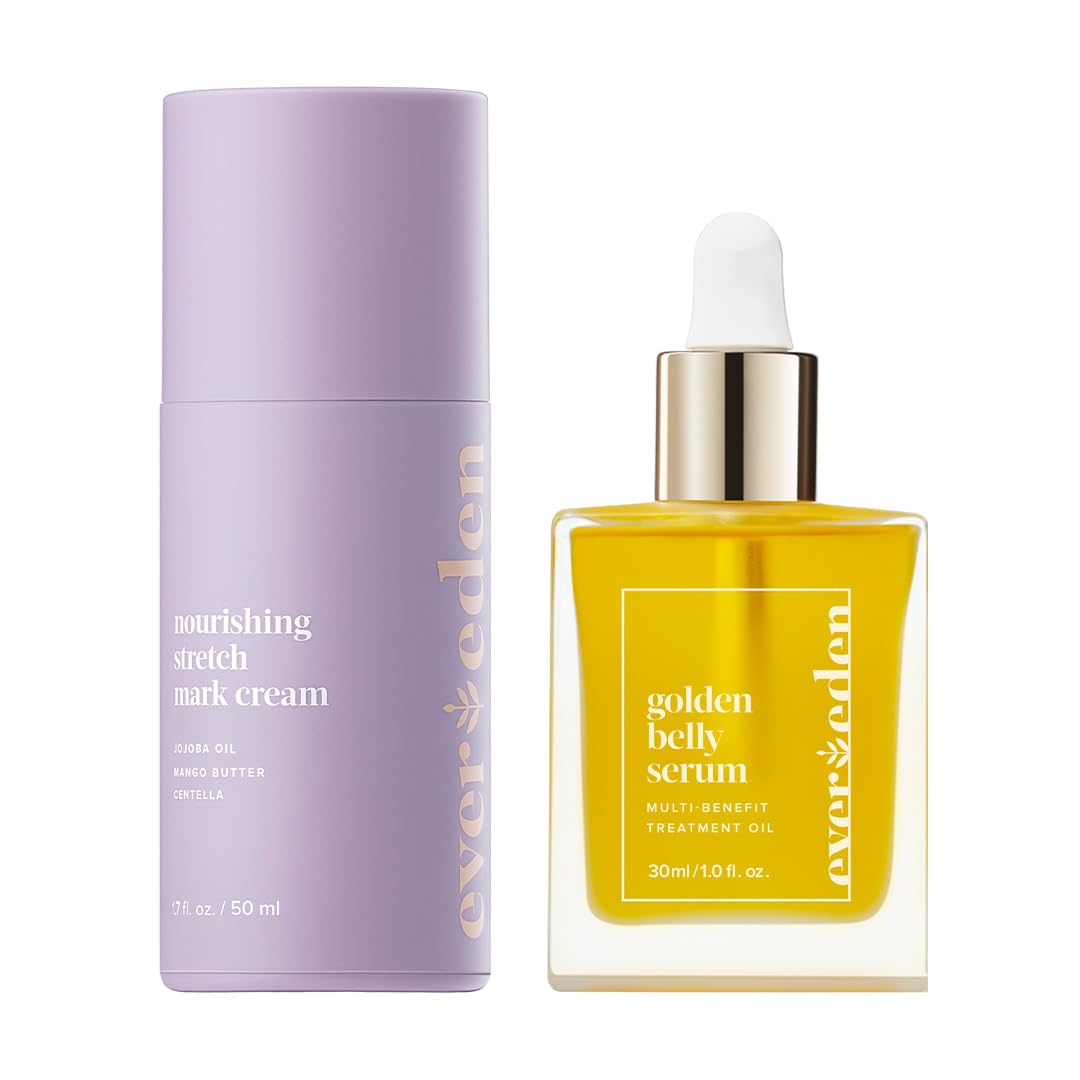Evereden Mama Must-Have DUO - Golden Belly Stretch Mark Oil 30ml & Nourishing Stretch Mark Cream 50ml - Derma-Developed Clean & Vegan Maternity Skin Care for Stretch Mark Reduction & Skin Hydration