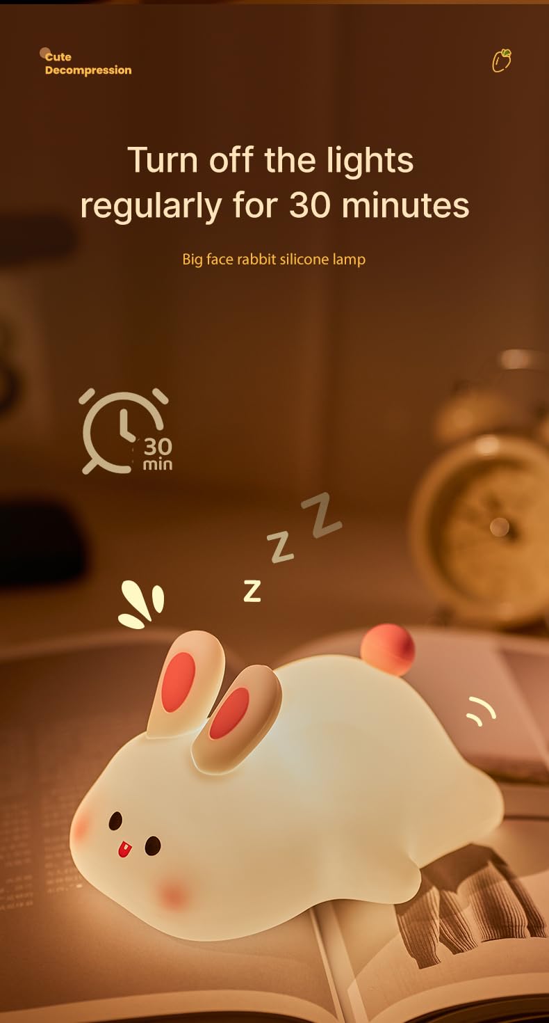 Atsui Rabbit Night Light  Led Squishy Novelty Animal Night Lamp  Food Grade Silicone 3 Level Dimmable Nursery Nightlight For Desk Decor  Funny Gifts Stuff For Boys Girls Baby  White Elephant Gifts