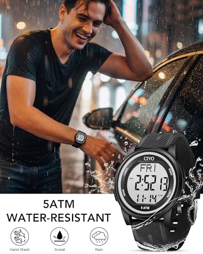 CIVO Digital Watches for Men Women: Sports Waterproof Wristwatch with Stopwatch Alarm Date - LED Backlight Big Numbers Sil...