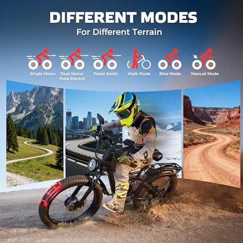 EcoE 6000W Dual Motor Electric Bike for Adults 52MPH 60V 32A, 26x4 Fat Tire All Terrain Ebikes, Full Suspension E Bike, SH...