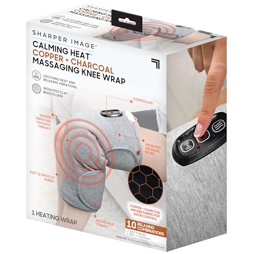 Calming Heat Knee Wrap by Sharper Image | Weighted Copper & Charcoal, Heating Pad, Auto Shut-Off Feature, Gift for Holiday...