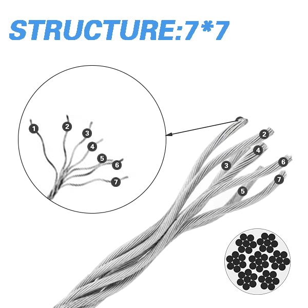 Shineyoo 1/8" Wire Rope Kit，Steel Wire Cable，200FT Turnbuckles for Cables Wire，Vinyl Coated Stainless Steel Cable Wire for Outdoor,Garden,Kitchen,Craft with Turnbuckle